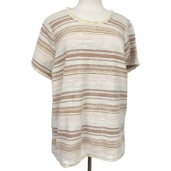 Woven Cotton Pullover Tunic Top Fringed Edges Neutrals Green Envelope LA 3X NEW - Picture 2 of 6